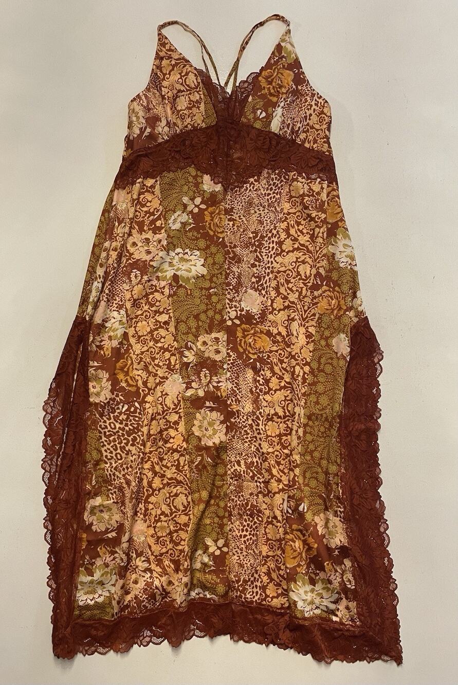 Intimately Free People Right Now Midi Slip Dress S Amber Combo Lace Satin Slit